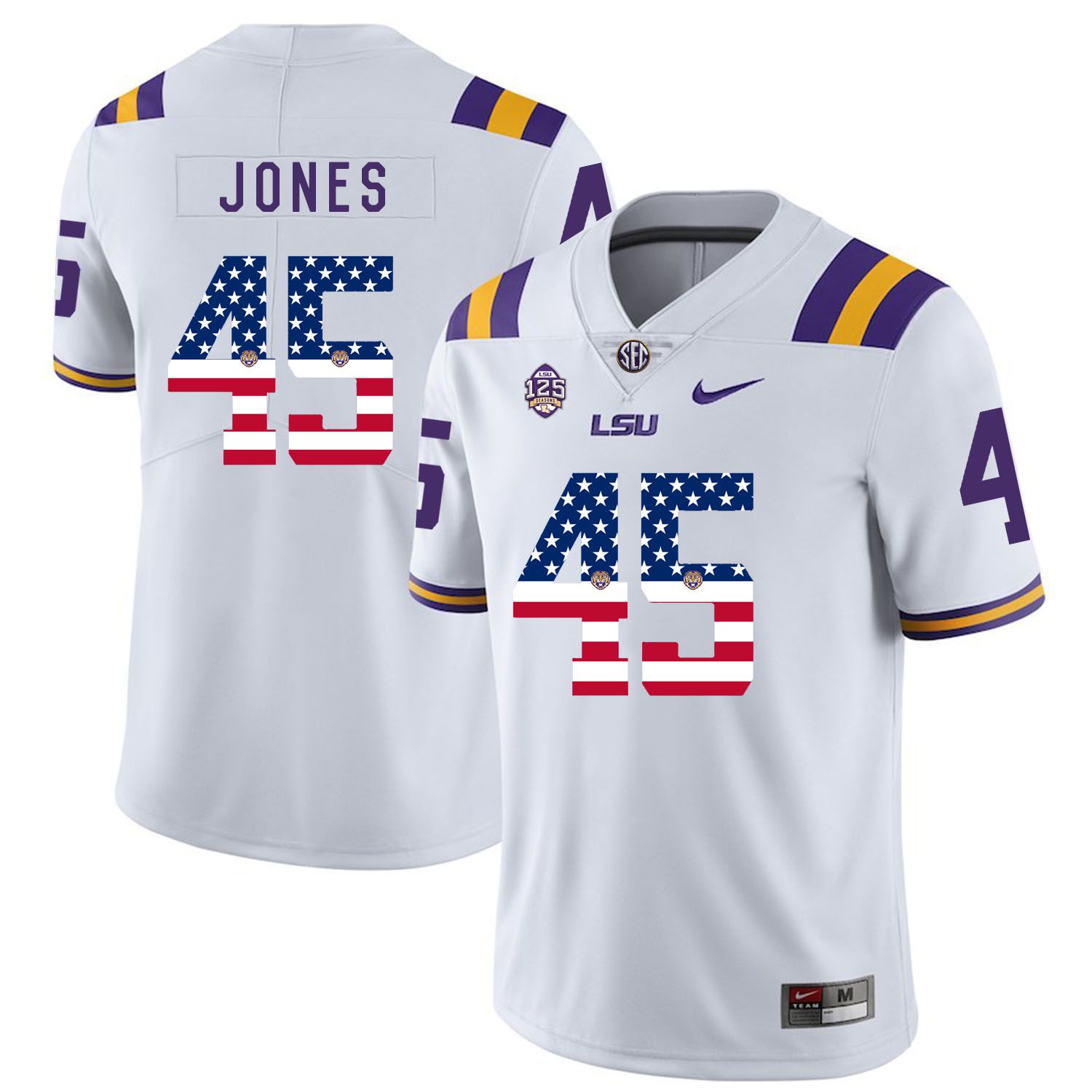 Men LSU Tigers 45 Jones White Flag Customized NCAA Jerseys